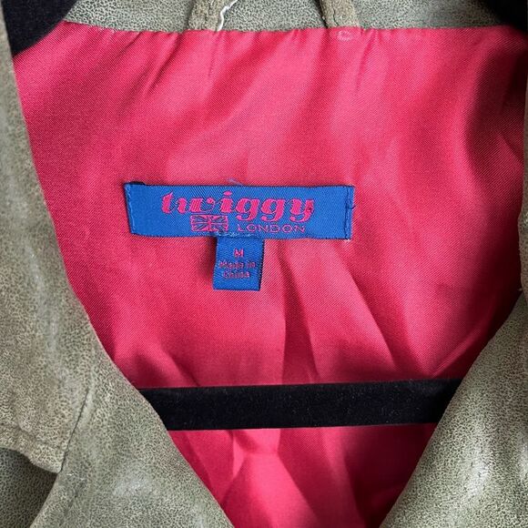 Twiggy London Leather Zip Up Moto Biker Jacket Green Size Medium - Picture 8 of 8